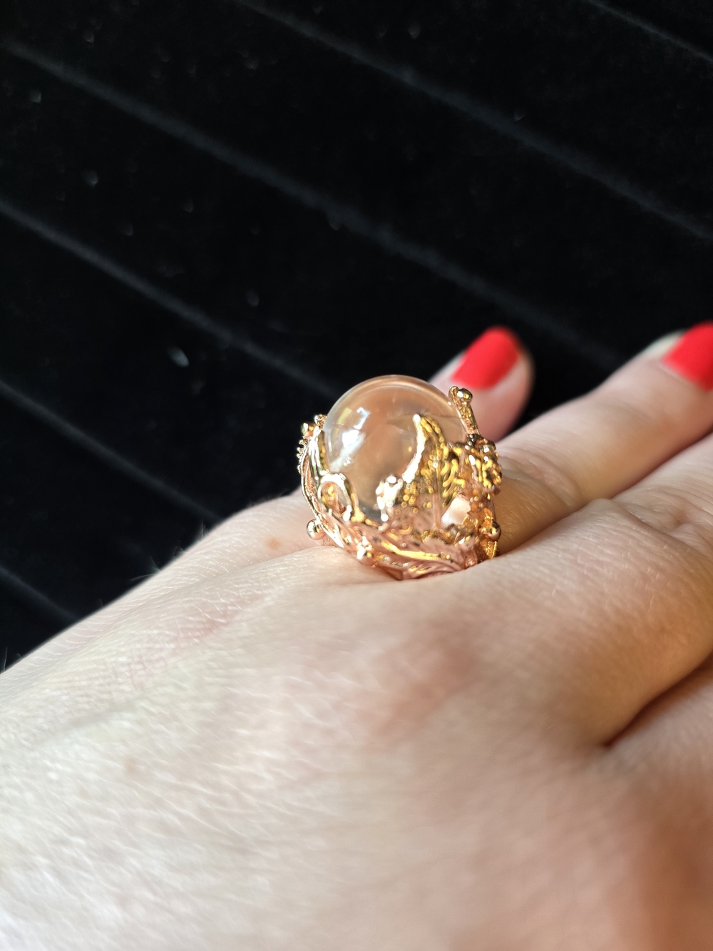 🔮 Rose Gold Crystal Orb Whimsy Fairy Ring - Picture 6 of 8